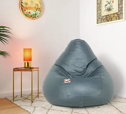 Designer Grey Leatherette Double Stitched Bean Bag Covers Without Beans