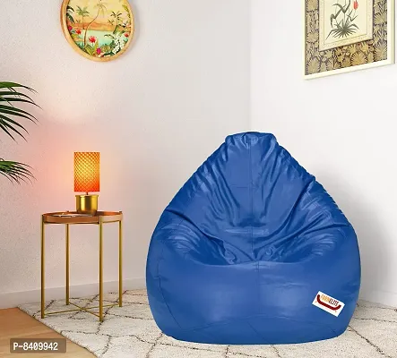 Designer Blue Leatherette Double Stitched Bean Bag Covers Without Beans-thumb0