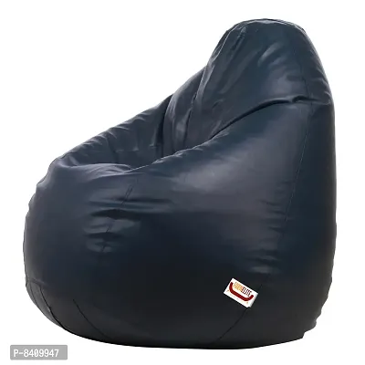 Designer Navy Blue Leatherette Double Stitched Bean Bag Covers Without Beans-thumb2