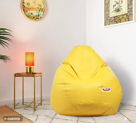 Designer Yellow Leatherette Double Stitched Bean Bag Covers Without Beans-thumb0