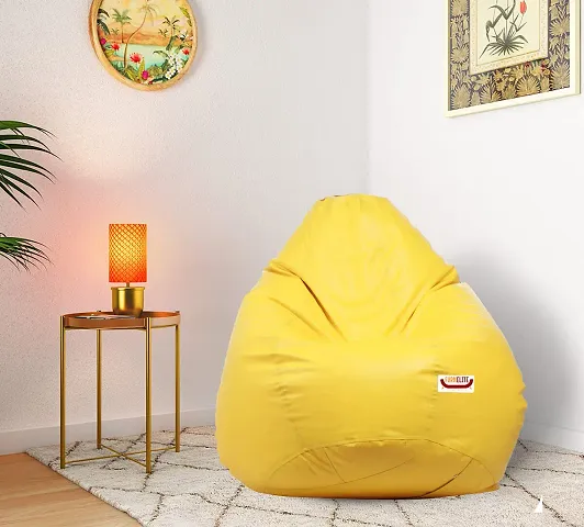 Designer Yellow Leatherette Double Stitched Bean Bag Covers Without Beans