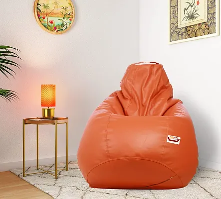 Designer Orange Leatherette Double Stitched Bean Bag Covers Without Beans