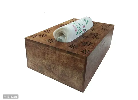 AFU Wooden Tissue Paper Box Holder Decorative Organizer Napkin Holder for Bathroom, Office, Kitchen, Car (9 x 5.5 x 3.5 inch) Brown-thumb2