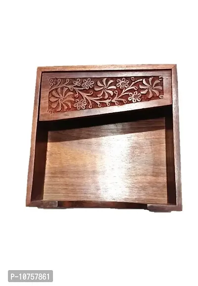 AFU Square Full Carved Sheesham Wood Tissue Flap Paper Rack/Napkin Holder Stand for Dining Table/Kitchen? (Tissue Flap Holder)-thumb4