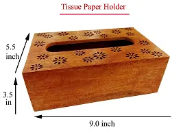 AFU Wooden Tissue Paper Box Holder Decorative Organizer Napkin Holder for Bathroom, Office, Kitchen, Car - with Tissue (9 x 5.5 x 3.5 inch) Orange-thumb1