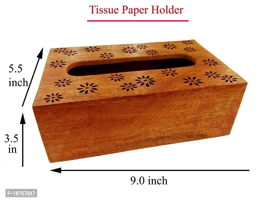 AFU Wooden Tissue Paper Box Holder Decorative Organizer Napkin Holder for Bathroom, Office, Kitchen, Car - with Tissue (9 x 5.5 x 3.5 inch) Orange-thumb2