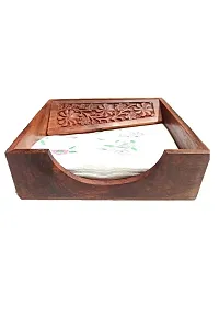 AFU Square Full Carved Sheesham Wood Tissue Flap Paper Rack/Napkin Holder Stand for Dining Table/Kitchen? (Tissue Flap Holder)-thumb2