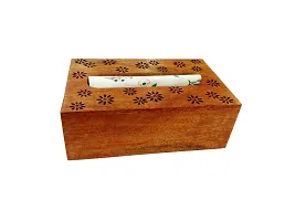 AFU Wooden Tissue Paper Box Holder Decorative Organizer Napkin Holder for Bathroom, Office, Kitchen, Car - with Tissue (9 x 5.5 x 3.5 inch) Orange-thumb2