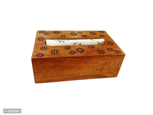 AFU Wooden Tissue Paper Box Holder Decorative Organizer Napkin Holder for Bathroom, Office, Kitchen, Car - with Tissue (9 x 5.5 x 3.5 inch) Orange-thumb3