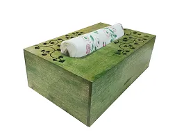 AFU Wooden Tissue Paper Box Holder Decorative Organizer Napkin Holder for Bathroom, Office, Kitchen, Car (9 x 5.5 x 3.5 inch) Green-thumb1