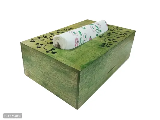 AFU Wooden Tissue Paper Box Holder Decorative Organizer Napkin Holder for Bathroom, Office, Kitchen, Car (9 x 5.5 x 3.5 inch) Green-thumb2