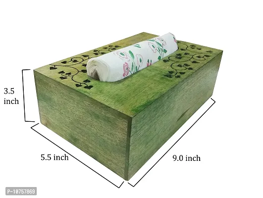 AFU Wooden Tissue Paper Box Holder Decorative Organizer Napkin Holder for Bathroom, Office, Kitchen, Car (9 x 5.5 x 3.5 inch) Green-thumb3