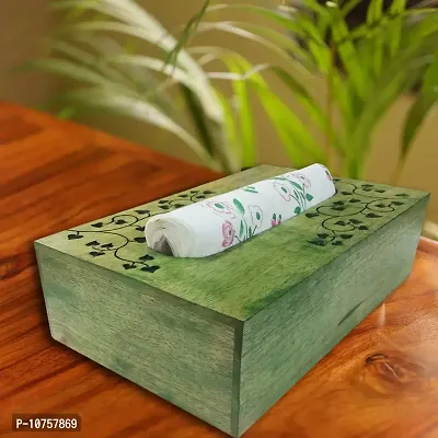 AFU Wooden Tissue Paper Box Holder Decorative Organizer Napkin Holder for Bathroom, Office, Kitchen, Car (9 x 5.5 x 3.5 inch) Green