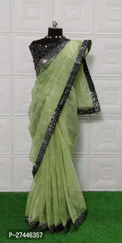 Classic Organza Saree with Blouse piece for women-thumb0