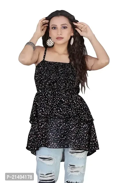 Agrahari Brothers Tex. Co Women`s Casual Sleeveless Printed Top (Black)-thumb1