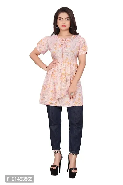 Agrahari Brothers Tex. Co Jasmine Fancy Western Top| Printed Summer Tunic Half Sleeves Pull-on Round-Neck Top for Women Latest Tops(Jasmine)