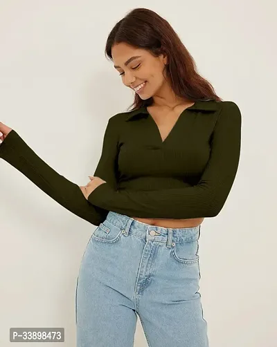 Stylish Green Cotton Solid Regular Length Top For Women-thumb0