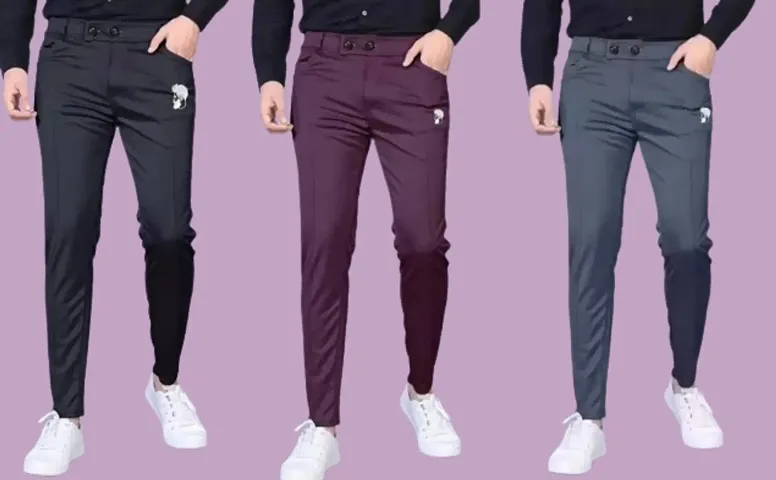 Classic Polyester Solid Track Pants for Men Pack of 3