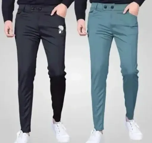 Mens regular fit track pants pack of 2 ( green+black)