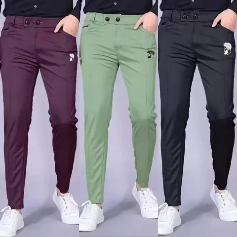 Classic Polyester Solid Track Pants for Men Pack of 3