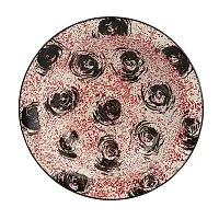 The Decor Lane Ceramic Hand-Painted Pasta Plate | Soup Plate | Snack Plate | Size 7 inch |Microwave Safe, Oven Safe |Set of 2 Plates (Black-Maroon)-thumb1