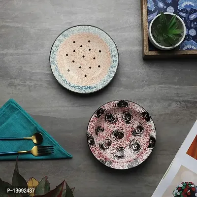 The Decor Lane Ceramic Hand-Painted Pasta Plate | Soup Plate | Snack Plate | Size 7 inch |Microwave Safe, Oven Safe |Set of 2 Plates (Maroon-Pink)