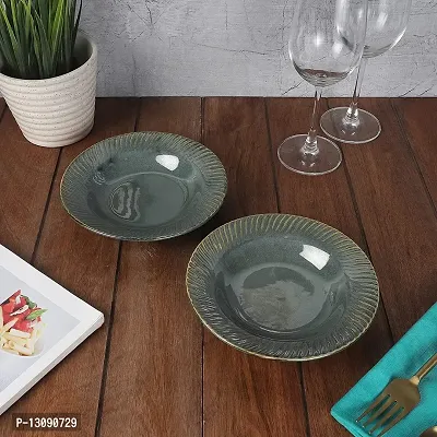 The Decor Lane Ceramic Hand-Painted Pasta Plate| Soup Plate | Snack Plate | Size 7 inch |Microwave Safe, Oven Safe |Set of 2 Plates (Green)