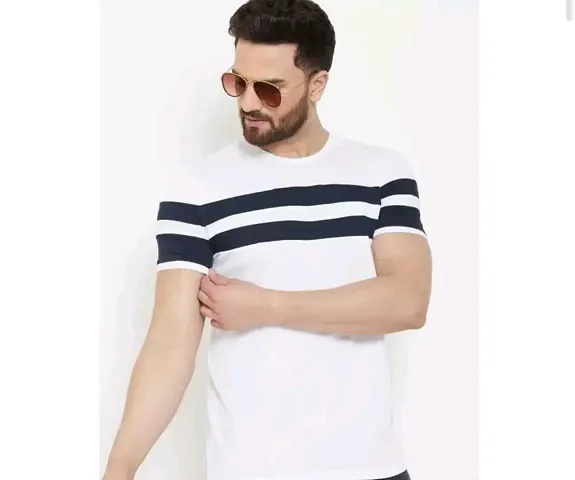 Men's Striped Cotton Round Neck T Shirt