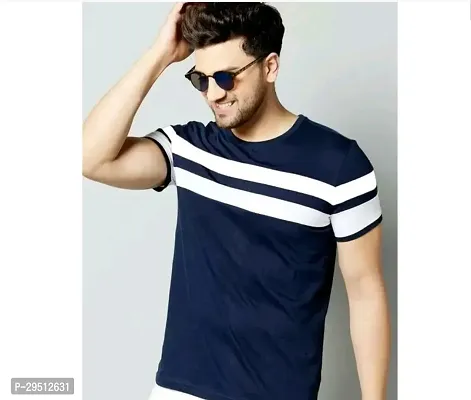 Elegant Navy Blue Polyester Short Sleeves Round Neck Tees For Men