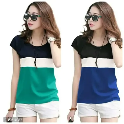 Elegant Multicoloured Polycotton Colourblocked Top For Women Pack of 2-thumb0