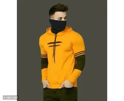 Elegant Yellow Cotton Blend Long Sleeves Hooded Tees For Men-thumb0