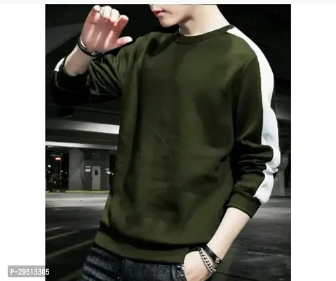 Elegant Olive Cotton Blend Long Sleeves Round Neck Tees For Men-thumb0