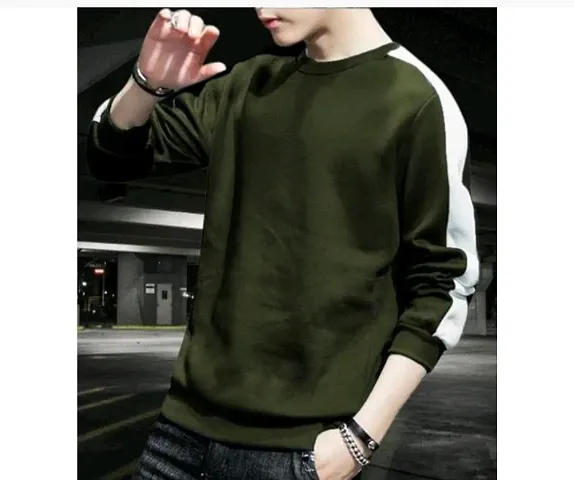 Mens Stylish Cotton Self Pattern Full-sleeve Round Neck T Shirt