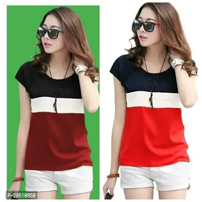 Elegant Multicoloured Polycotton Colourblocked Top For Women Pack of 2