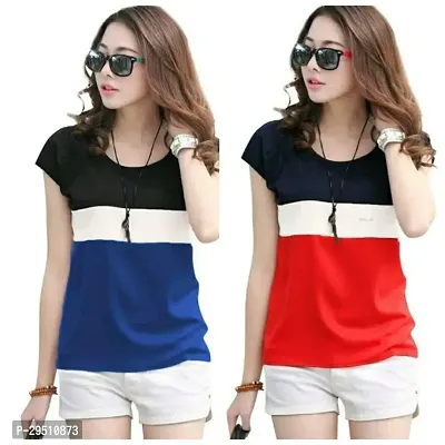 Elegant Multicoloured Polycotton Colourblocked Top For Women Pack of 2