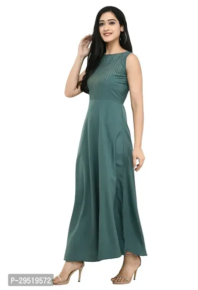 Trendy Green Cotton Embellished Partywear Maxi Dress For Women-thumb3