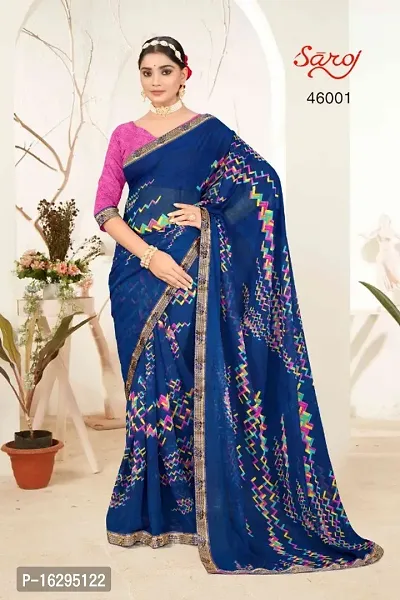 Trendy Printed Chiffon Saree with Blouse