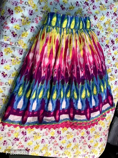 Anjali Designer Attries Girl's Printed Cotton Detailing with pompo Lace at Bottom Multicolour Skirt (4 to 8yrs)-thumb4