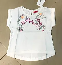 Anjali Designer Attries Girl's Regular Fit T-Shirt Floral Embroidery Top Round Neck White-thumb3