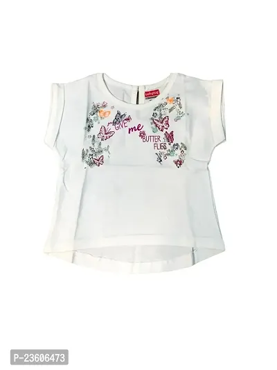 Anjali Designer Attries Girl's Regular Fit T-Shirt Floral Embroidery Top Round Neck White-thumb0