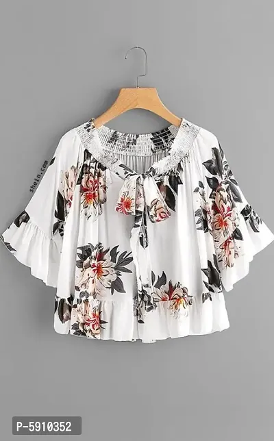 Women Georgette White Floral Printed Top