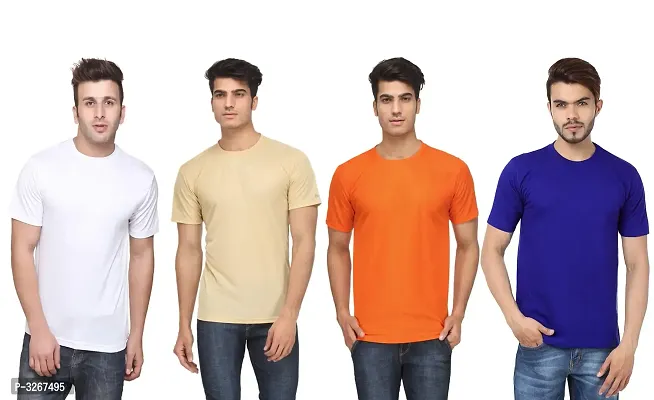 Men's Solid Polyester Round Neck Tees Combo Of 4