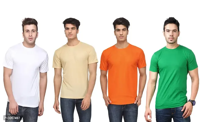 Men's Solid Polyester Round Neck Tees Combo Of 4-thumb0