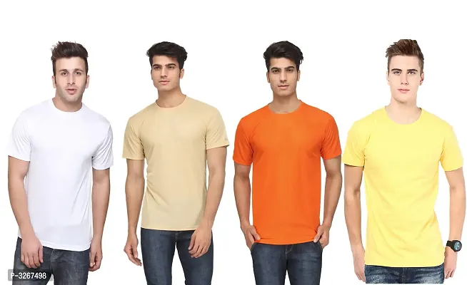 Men's Solid Polyester Round Neck Tees Combo Of 4-thumb0