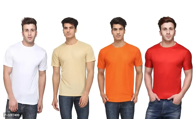 Men's Solid Polyester Round Neck Tees Combo Of 4-thumb0