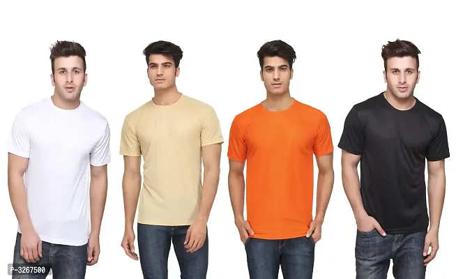 Men's Solid Polyester Round Neck Tees Combo Of 4