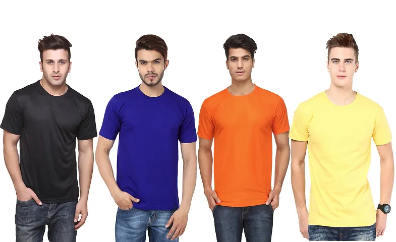 Pack Of 4 Solid Polyester Round Neck T Shirts