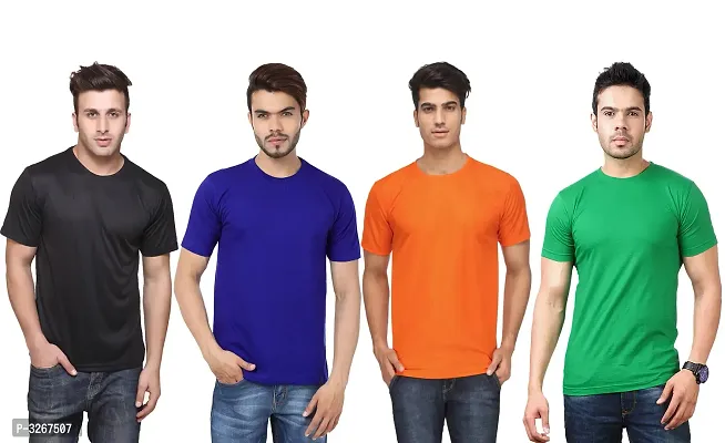 Men's Solid Polyester Round Neck Tees Combo Of 4