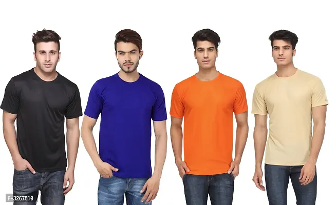 Men's Solid Polyester Round Neck Tees Combo Of 4