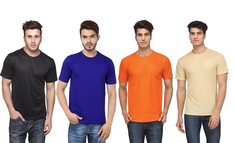 Pack Of 4 Solid Polyester T-Shirts